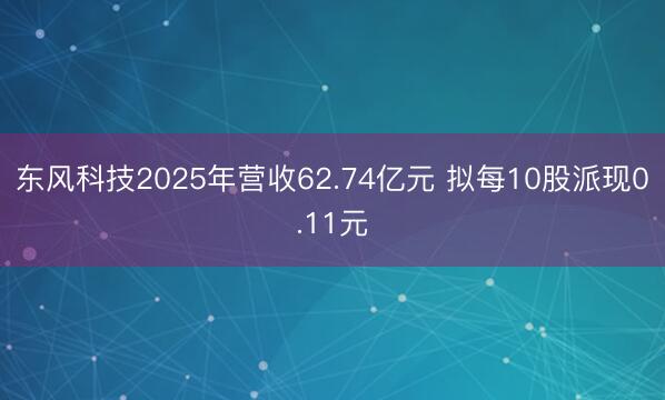东风科技2025年营收62.74亿元 拟每10股派现0.11元