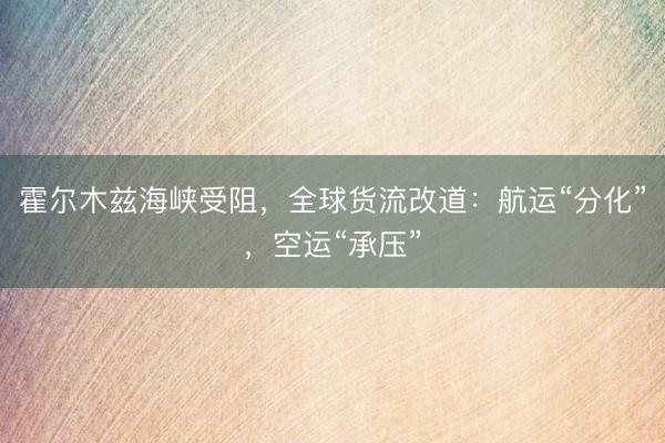 霍尔木兹海峡受阻，全球货流改道：航运“分化”，空运“承压”