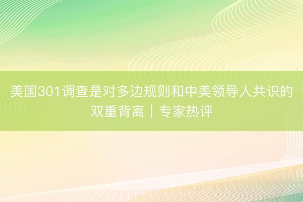 美国301调查是对多边规则和中美领导人共识的双重背离｜专家热评