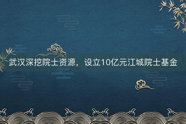 武汉深挖院士资源，设立10亿元江城院士基金
