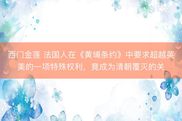 西门金莲 法国人在《黄埔条约》中要求超越英美的一项特殊权利，竟成为清朝覆灭的关