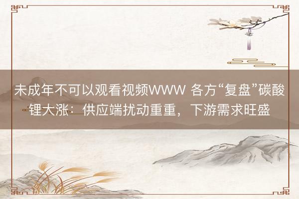未成年不可以观看视频WWW 各方“复盘”碳酸锂大涨：供应端扰动重重，下游需求旺盛
