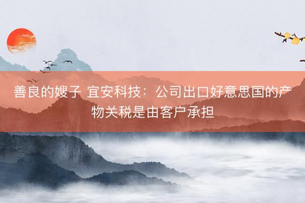 善良的嫂子 宜安科技：公司出口好意思国的产物关税是由客户承担