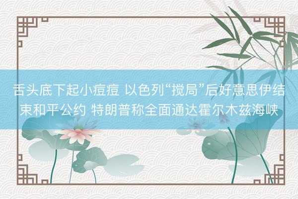 舌头底下起小痘痘 以色列“搅局”后好意思伊结束和平公约 特朗普称全面通达霍尔木兹海峡