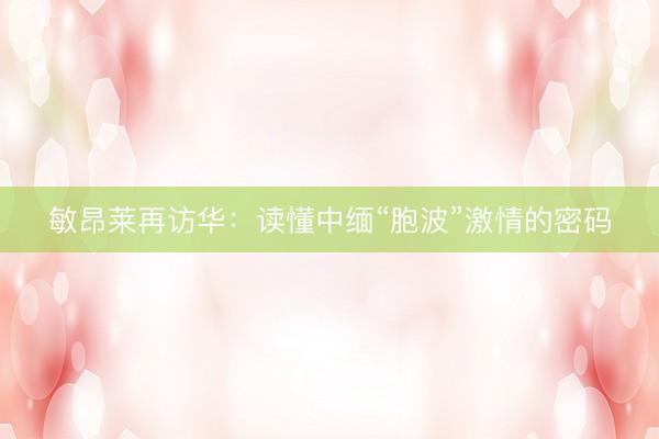敏昂莱再访华:读懂中缅“胞波”激情的密码